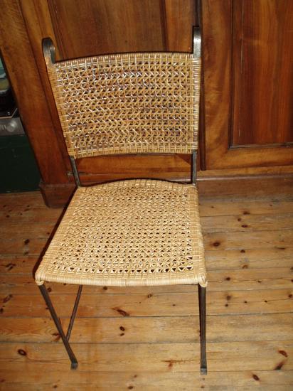 chaise métal, tissage lame de rotin